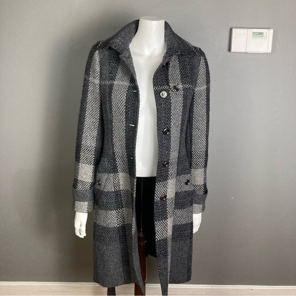 Burberry long trench coat women's size 6 plaid wool belted gray winter - Picture 14 of 16